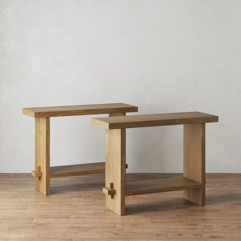 Virgo Farmhouse 2-Tier Console Table in Wire-Brushed Wood Finish