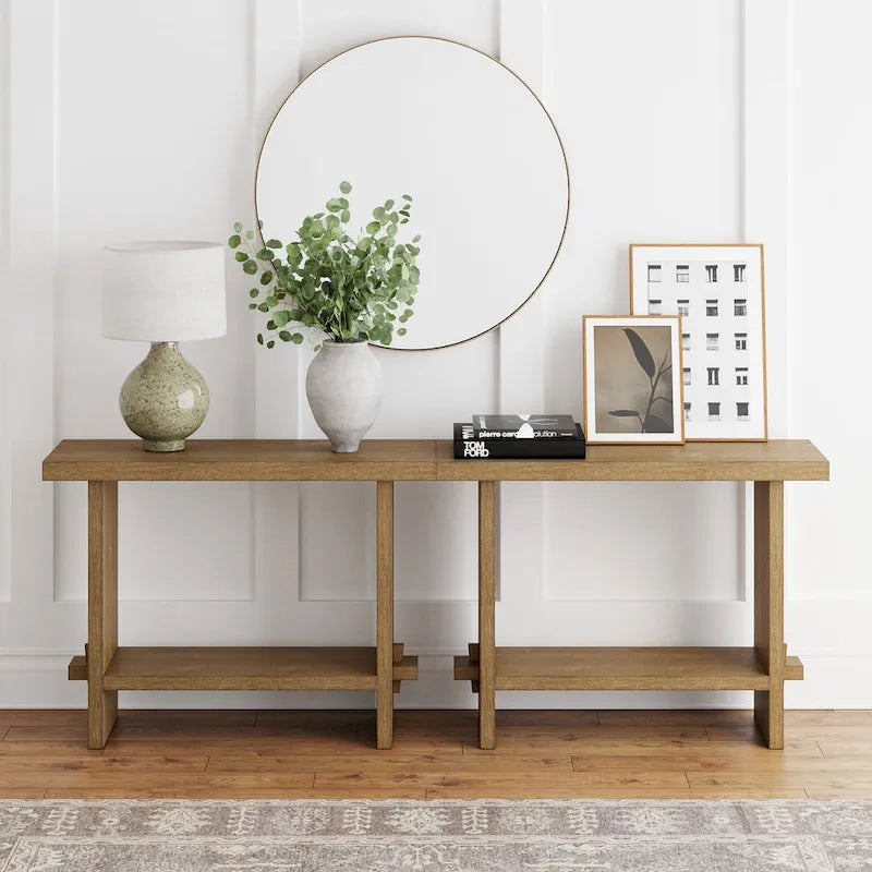 Virgo Farmhouse 2-Tier Console Table in Wire-Brushed Wood Finish