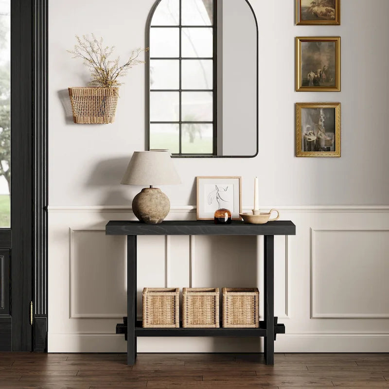 Virgo Farmhouse 2-Tier Console Table in Wire-Brushed Wood Finish