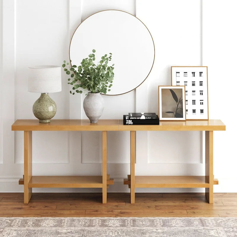 Virgo Farmhouse 2-Tier Console Table in Wire-Brushed Wood Finish