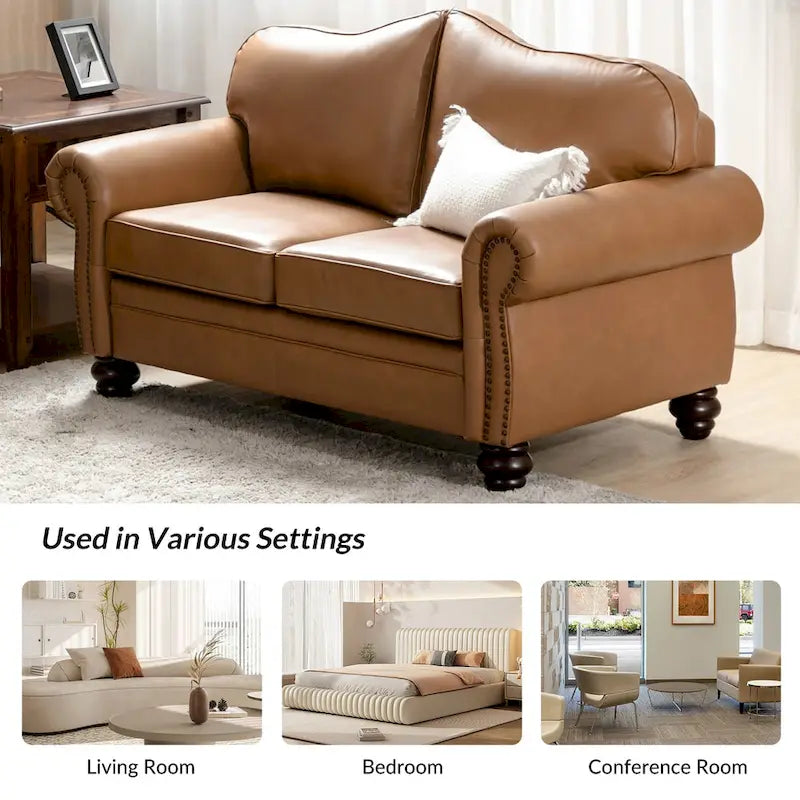 Angel Transitional Genuine Leather Sofa With Tufted Back by
