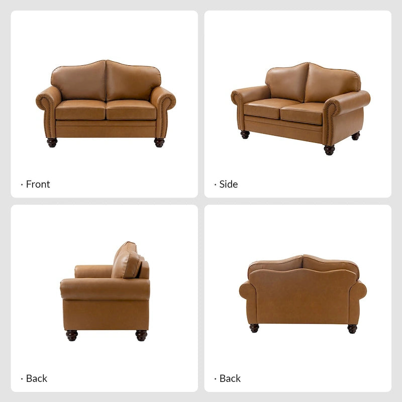 Angel Transitional Genuine Leather Sofa With Tufted Back by