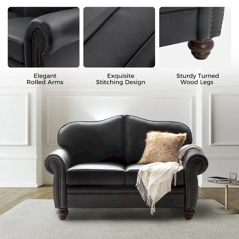 Angel Transitional Genuine Leather Sofa With Tufted Back by