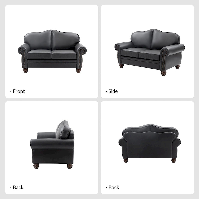 Angel Transitional Genuine Leather Sofa With Tufted Back by