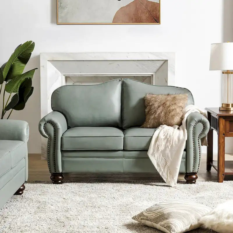 Angel Transitional Genuine Leather Sofa With Tufted Back by