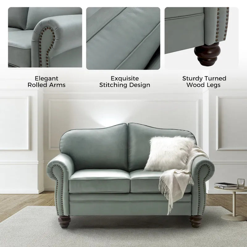 Angel Transitional Genuine Leather Sofa With Tufted Back by