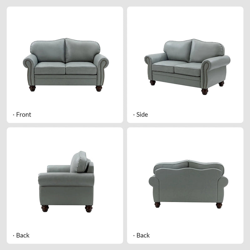 Angel Transitional Genuine Leather Sofa With Tufted Back by