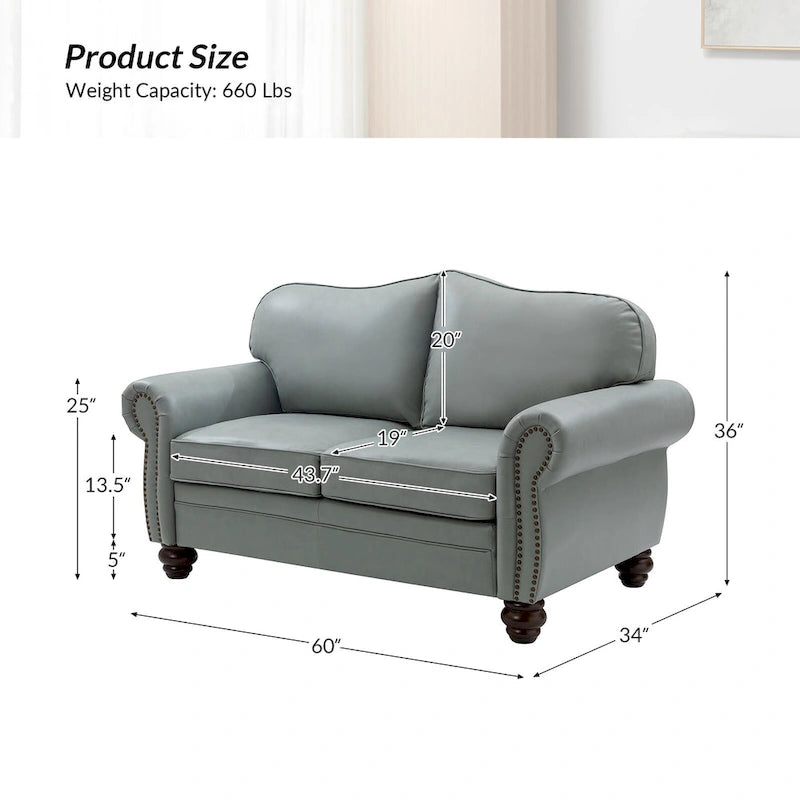 Angel Transitional Genuine Leather Sofa With Tufted Back by