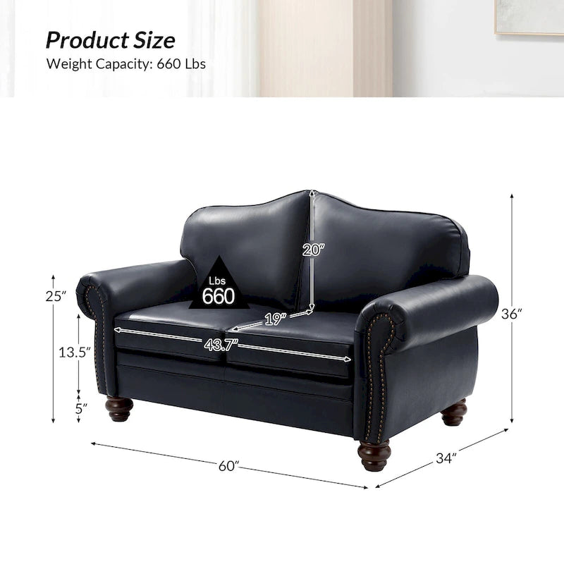 Angel Transitional Genuine Leather Sofa With Tufted Back by