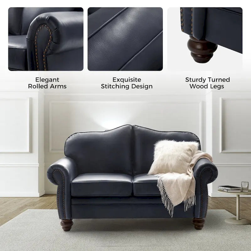 Angel Transitional Genuine Leather Sofa With Tufted Back by