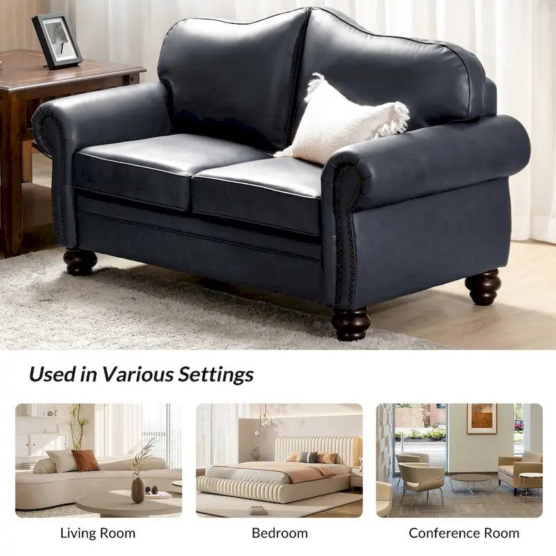 Angel Transitional Genuine Leather Sofa With Tufted Back by