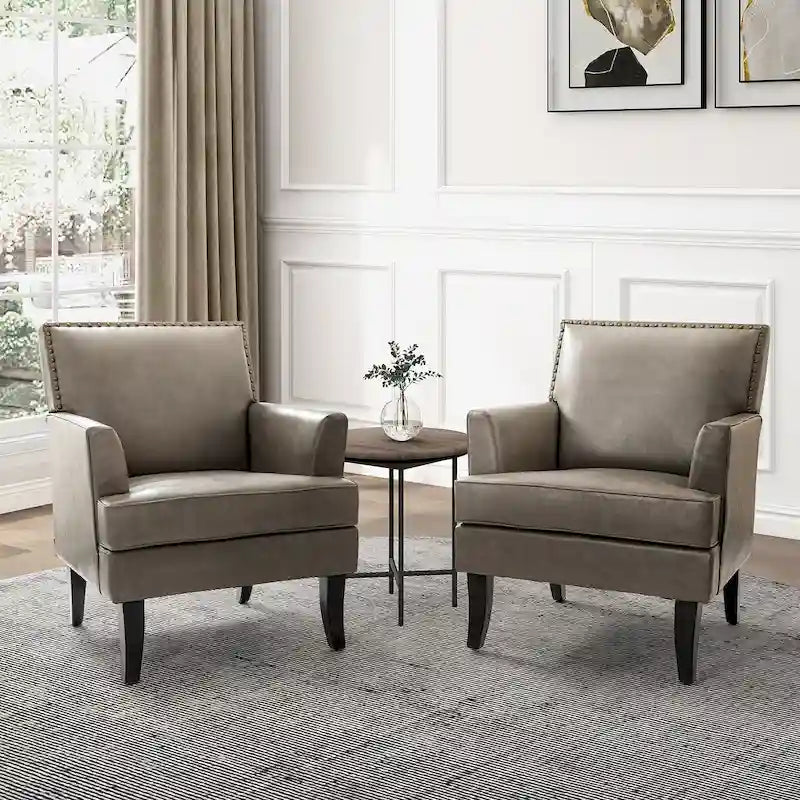 Nileus Modern Classic Polyester Accent Chair with Solid Wooden Legs Set of 2 by