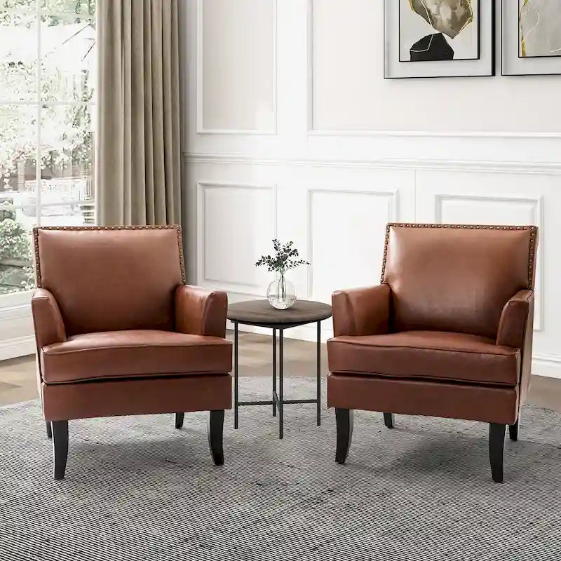 Nileus Modern Classic Polyester Accent Chair with Solid Wooden Legs Set of 2 by