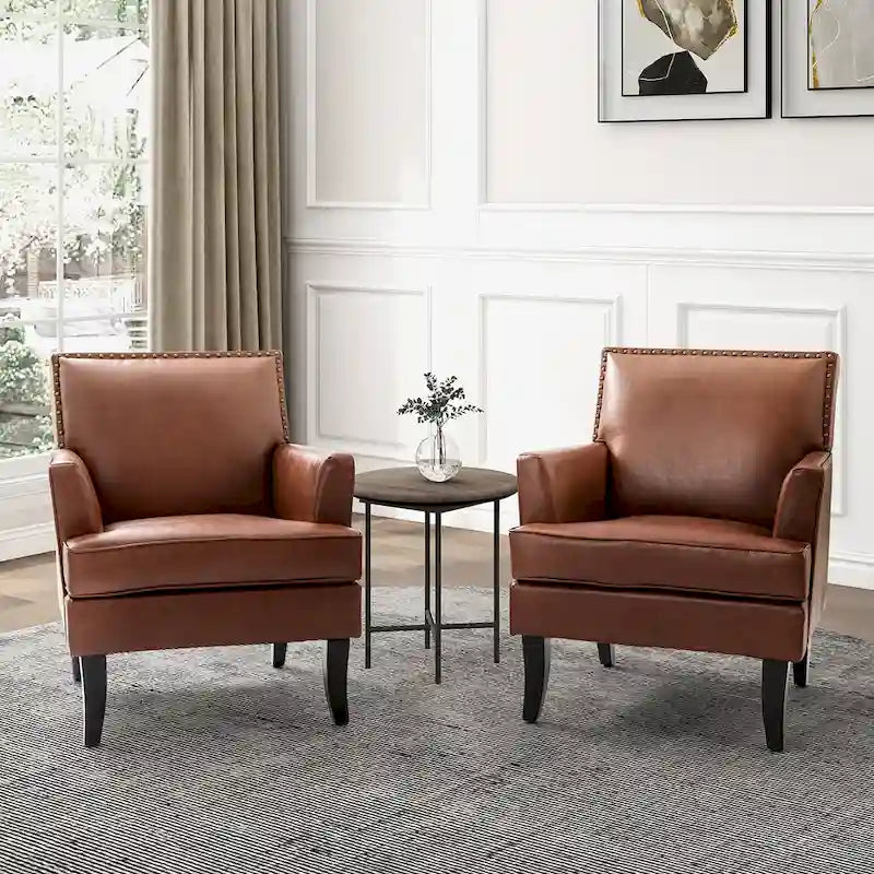 Nileus Modern Classic Polyester Accent Chair with Solid Wooden Legs Set of 2 by 