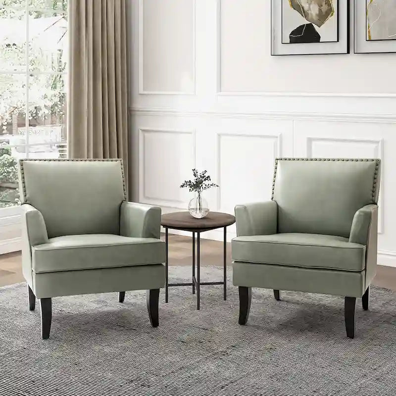 Nileus Modern Classic Polyester Accent Chair with Solid Wooden Legs Set of 2 by