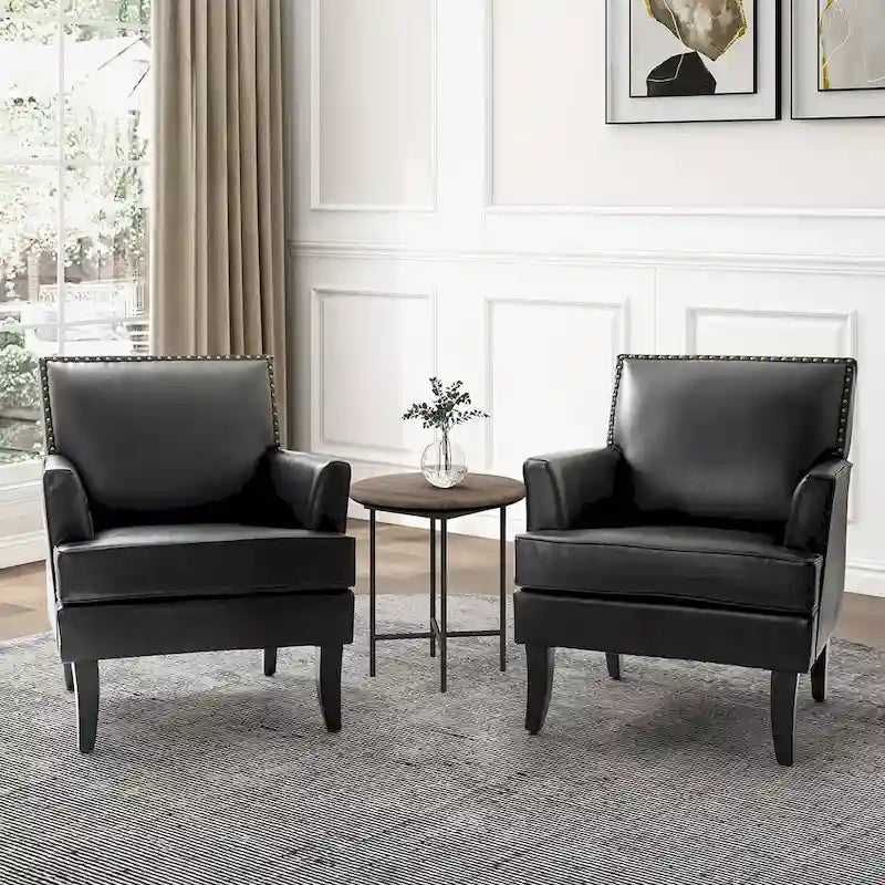 Nileus Modern Classic Polyester Accent Chair with Solid Wooden Legs Set of 2 by