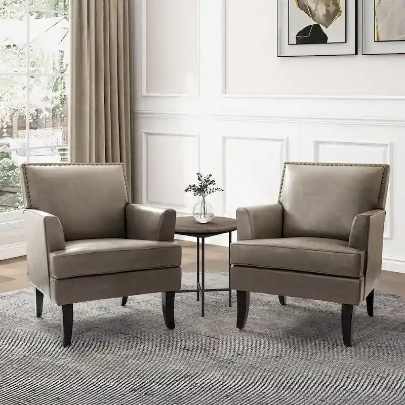 Nileus Modern Classic Polyester Accent Chair with Solid Wooden Legs Set of 2 by