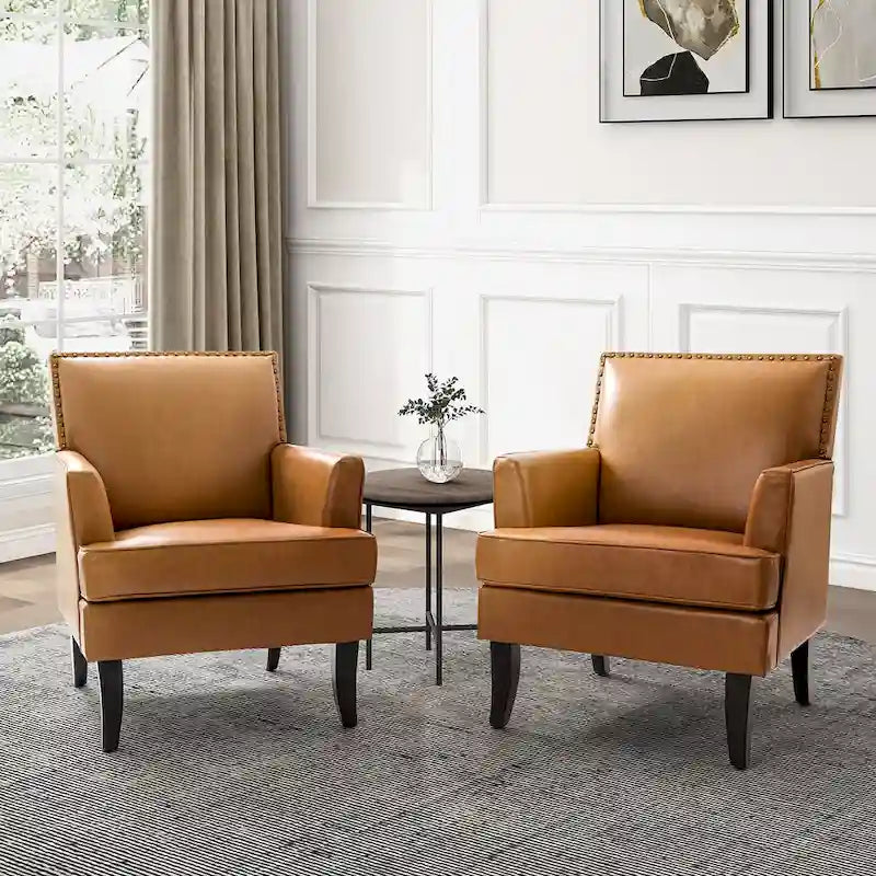Nileus Modern Classic Polyester Accent Chair with Solid Wooden Legs Set of 2 by