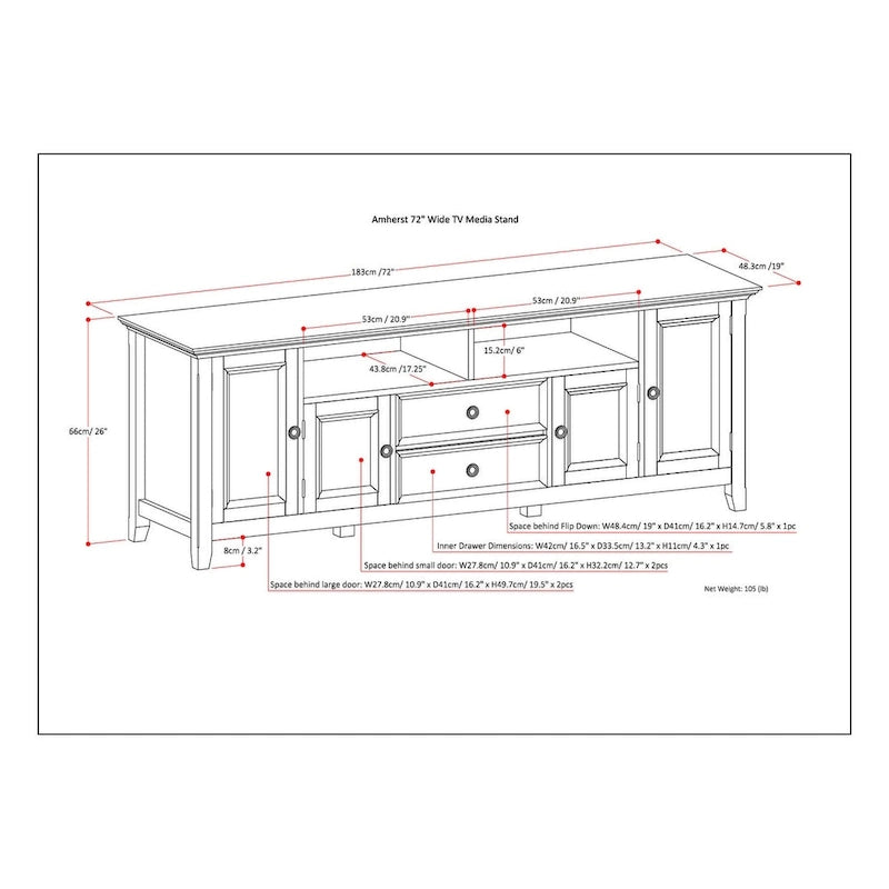 Halifax 72 inch Wide Solid Wood Transitional TV Stand - 72w x 19d x 26 h
