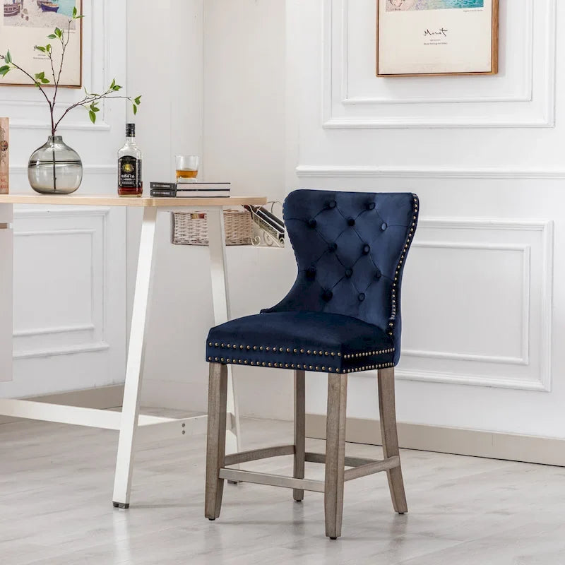 Carter 24 Wingback Tufted Nailhead Counter Stool with Antique Grey Legs