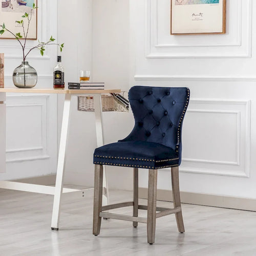 Carter 24 Wingback Tufted Nailhead Counter Stool with Antique Grey Legs