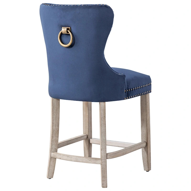 Carter 24 Wingback Tufted Nailhead Counter Stool with Antique Grey Legs