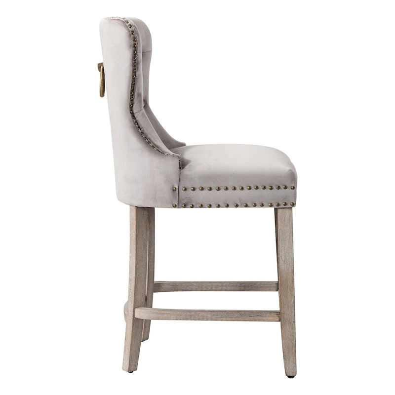 Carter 24 Wingback Tufted Nailhead Counter Stool with Antique Grey Legs
