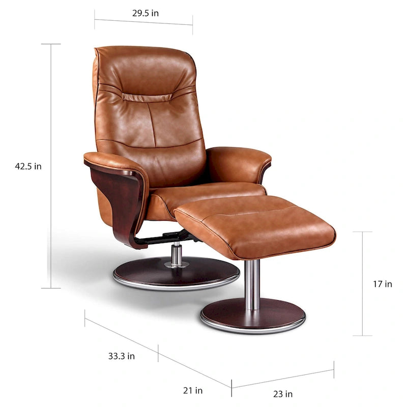 'Milano' Modern Brown Leather Swivel Recliner and Ottoman