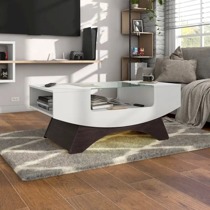  Angelic Contemporary Storage Coffee Table with Glass Insert