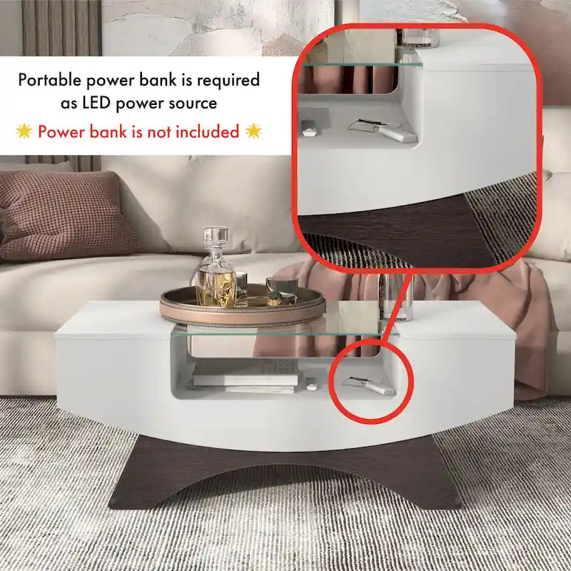 Angelic Contemporary Storage Coffee Table with Glass Insert