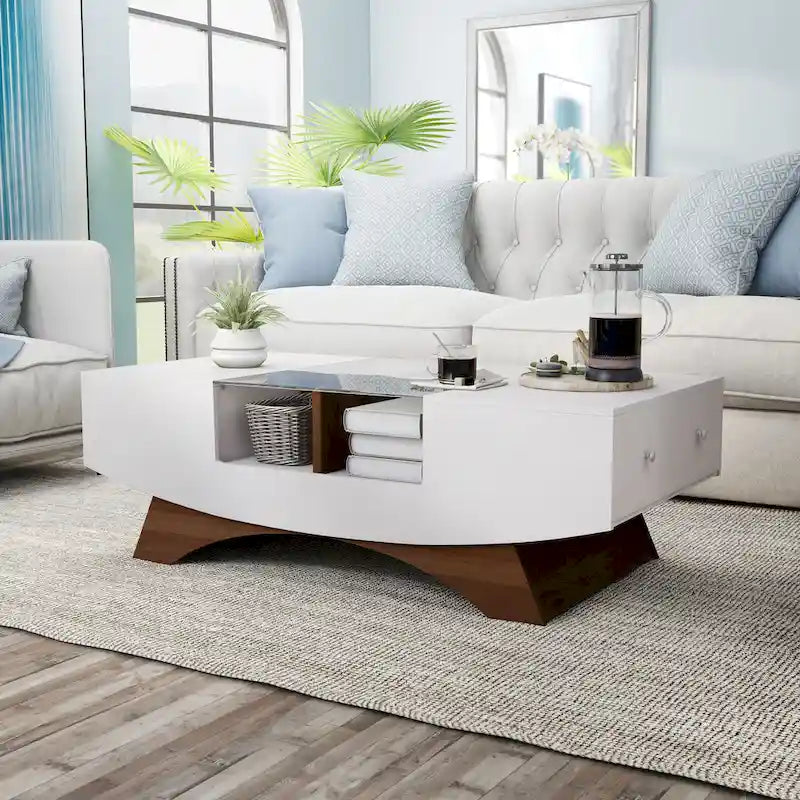Angelic Contemporary Storage Coffee Table with Glass Insert