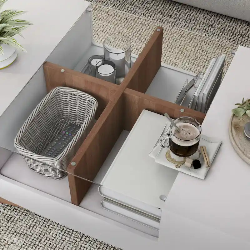 Angelic Contemporary Storage Coffee Table with Glass Insert