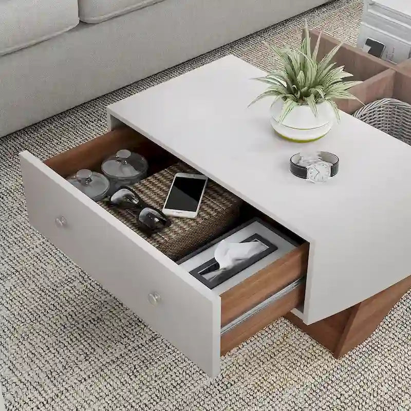 Angelic Contemporary Storage Coffee Table with Glass Insert