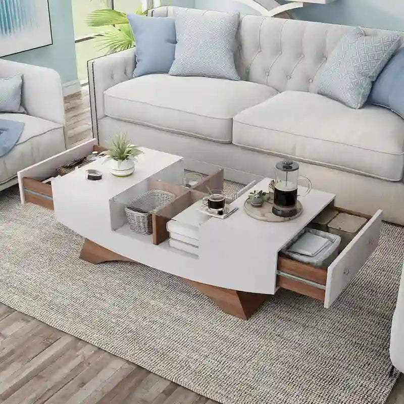 Angelic Contemporary Storage Coffee Table with Glass Insert