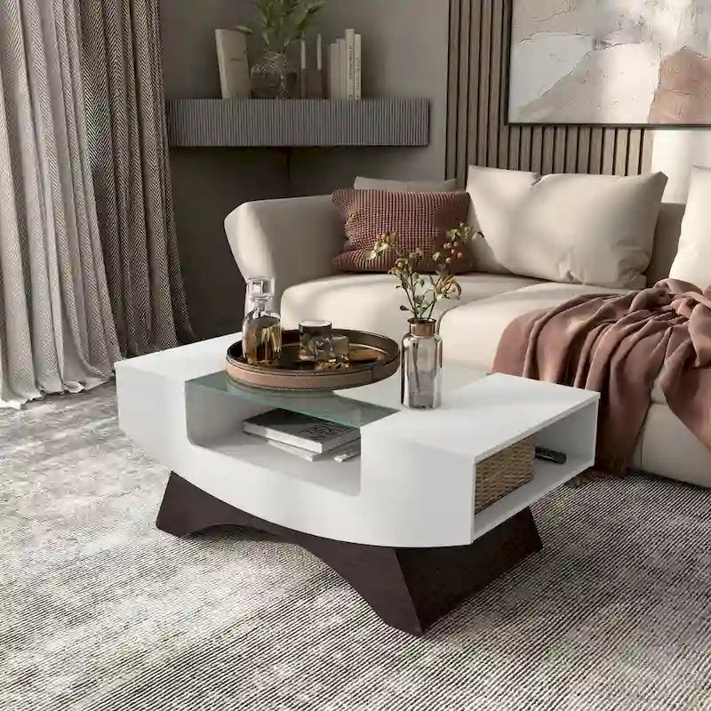 Angelic Contemporary Storage Coffee Table with Glass Insert
