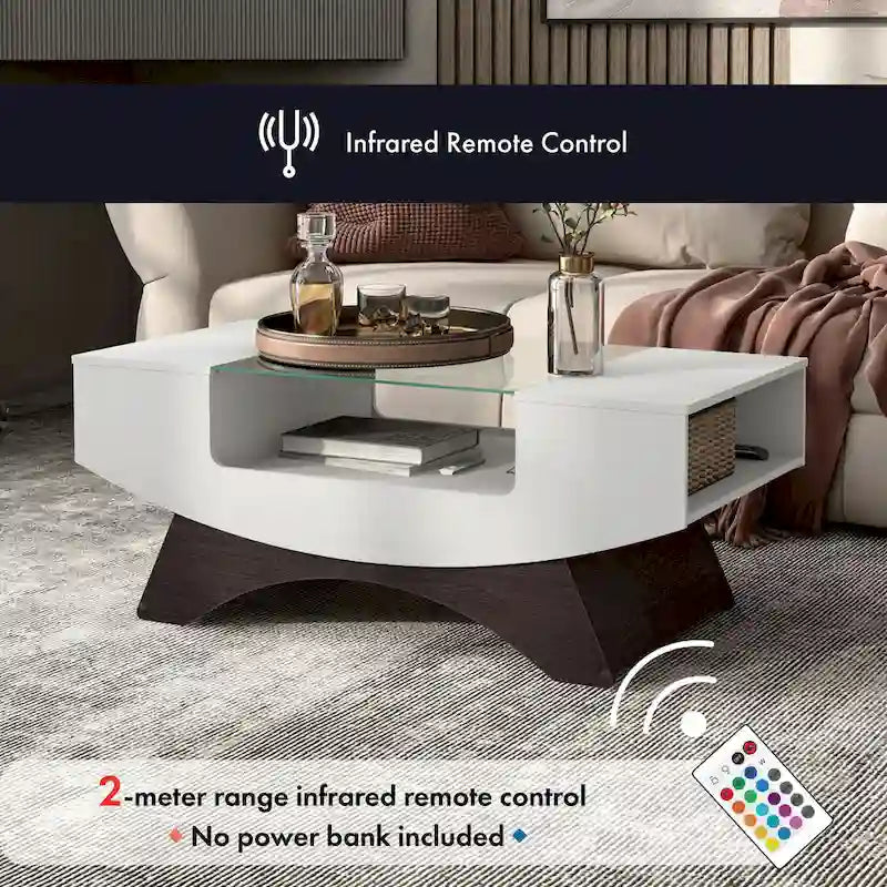 Angelic Contemporary Storage Coffee Table with Glass Insert