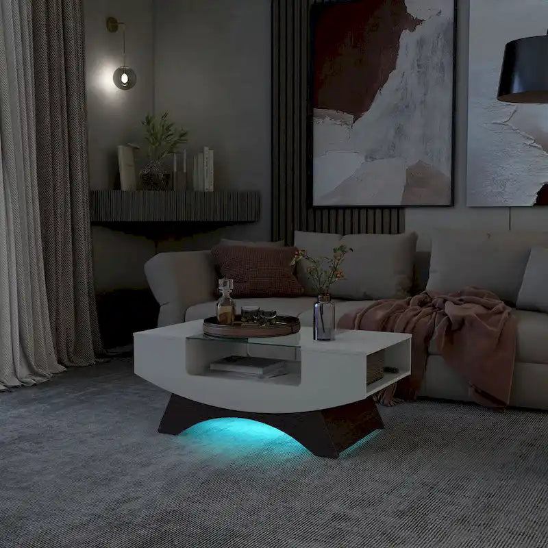 Angelic Contemporary Storage Coffee Table with Glass Insert