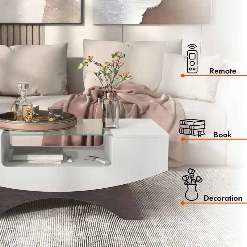 Angelic Contemporary Storage Coffee Table with Glass Insert