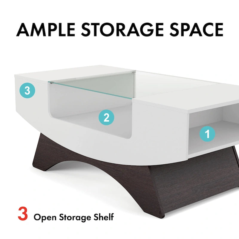 Angelic Contemporary Storage Coffee Table with Glass Insert