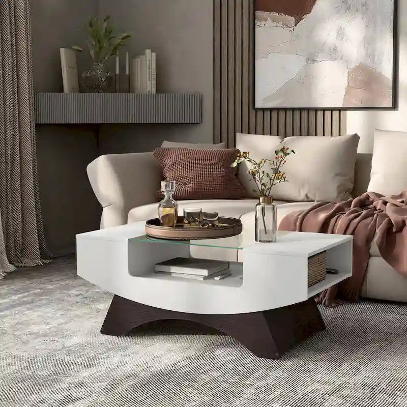 Angelic Contemporary Storage Coffee Table with Glass Insert