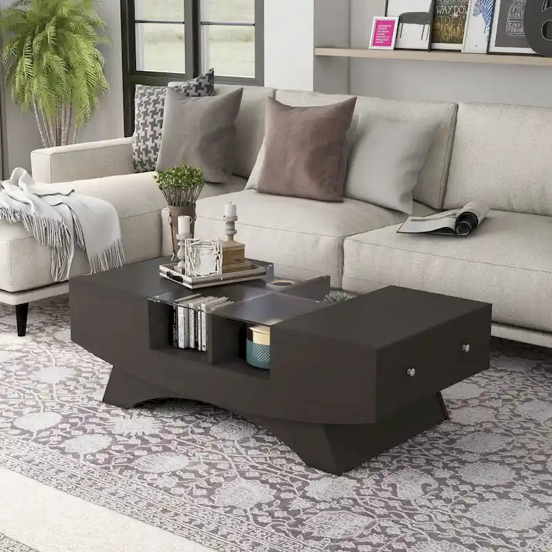 Angelic Contemporary Storage Coffee Table with Glass Insert
