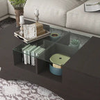 Angelic Contemporary Storage Coffee Table with Glass Insert