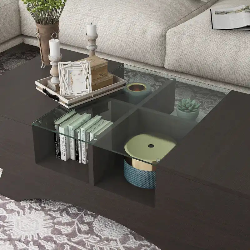 Angelic Contemporary Storage Coffee Table with Glass Insert