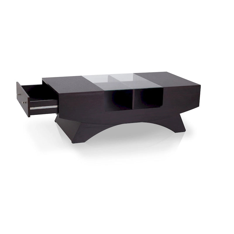 Angelic Contemporary Storage Coffee Table with Glass Insert