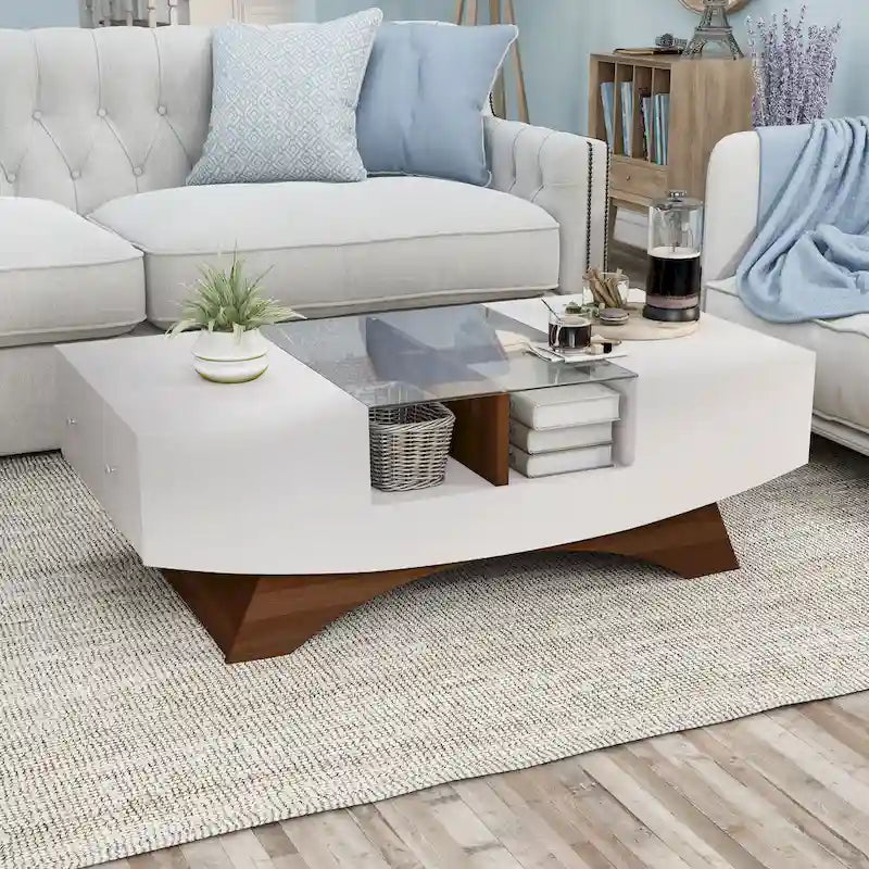 Angelic Contemporary Storage Coffee Table with Glass Insert