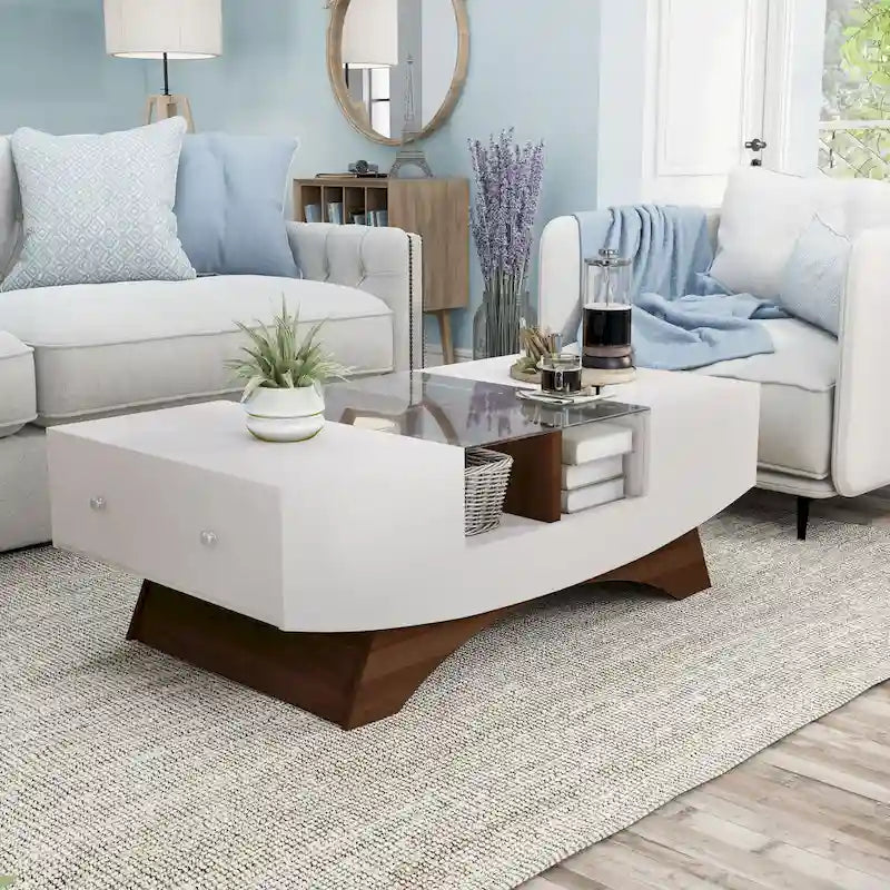 Angelic Contemporary Storage Coffee Table with Glass Insert