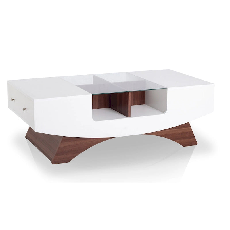 Angelic Contemporary Storage Coffee Table with Glass Insert