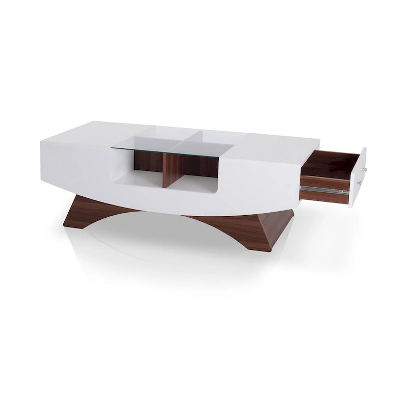 Angelic Contemporary Storage Coffee Table with Glass Insert