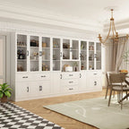 78.7Modular White Curio Bookcase Cabinet w/Glass Doors Buffet Display