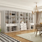 78.7Modular White Curio Bookcase Cabinet w/Glass Doors Buffet Display
